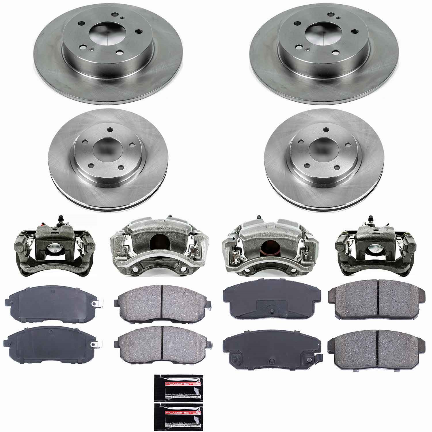 Power Stop - KCOE2703 - Front and Rear - Disc Brake Pad/Caliper and Rotor Kit