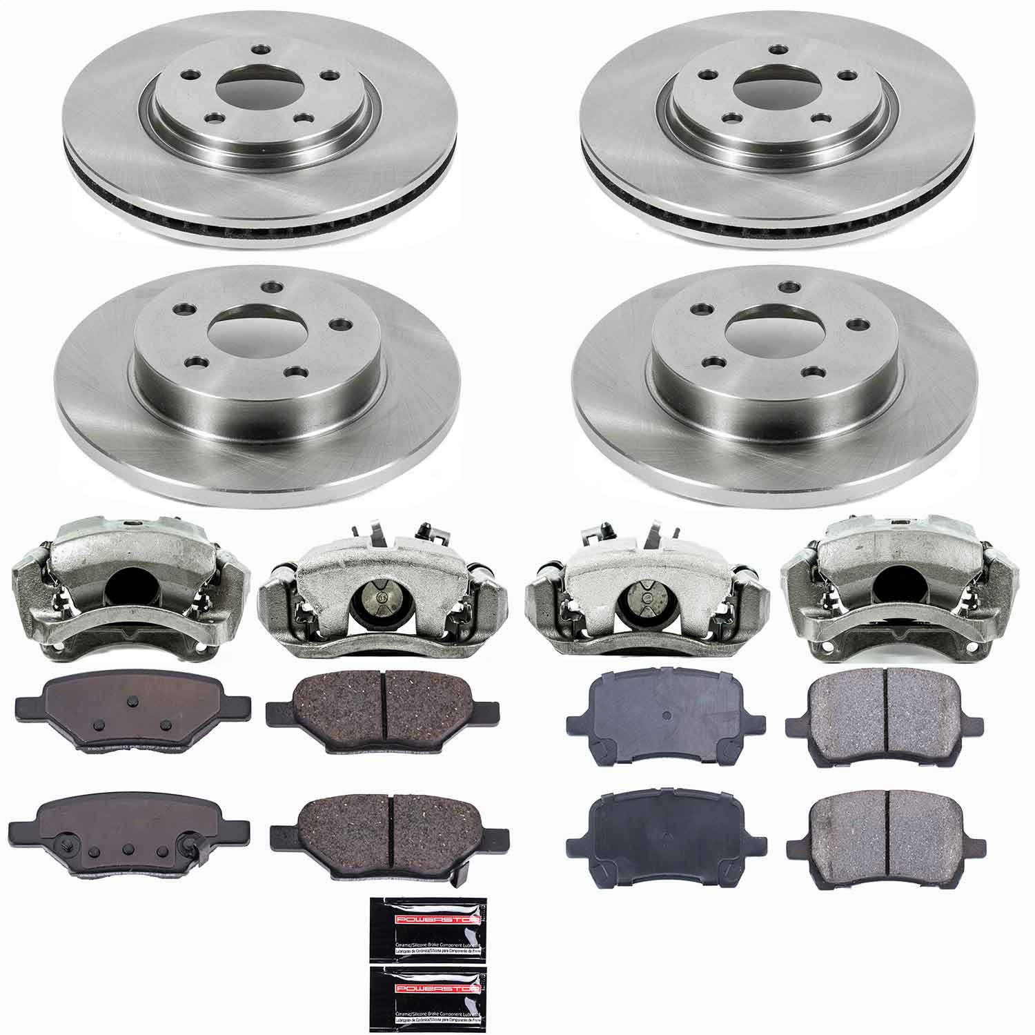 Power Stop - KCOE2731A - Front and Rear - Disc Brake Pad/Caliper and Rotor Kit