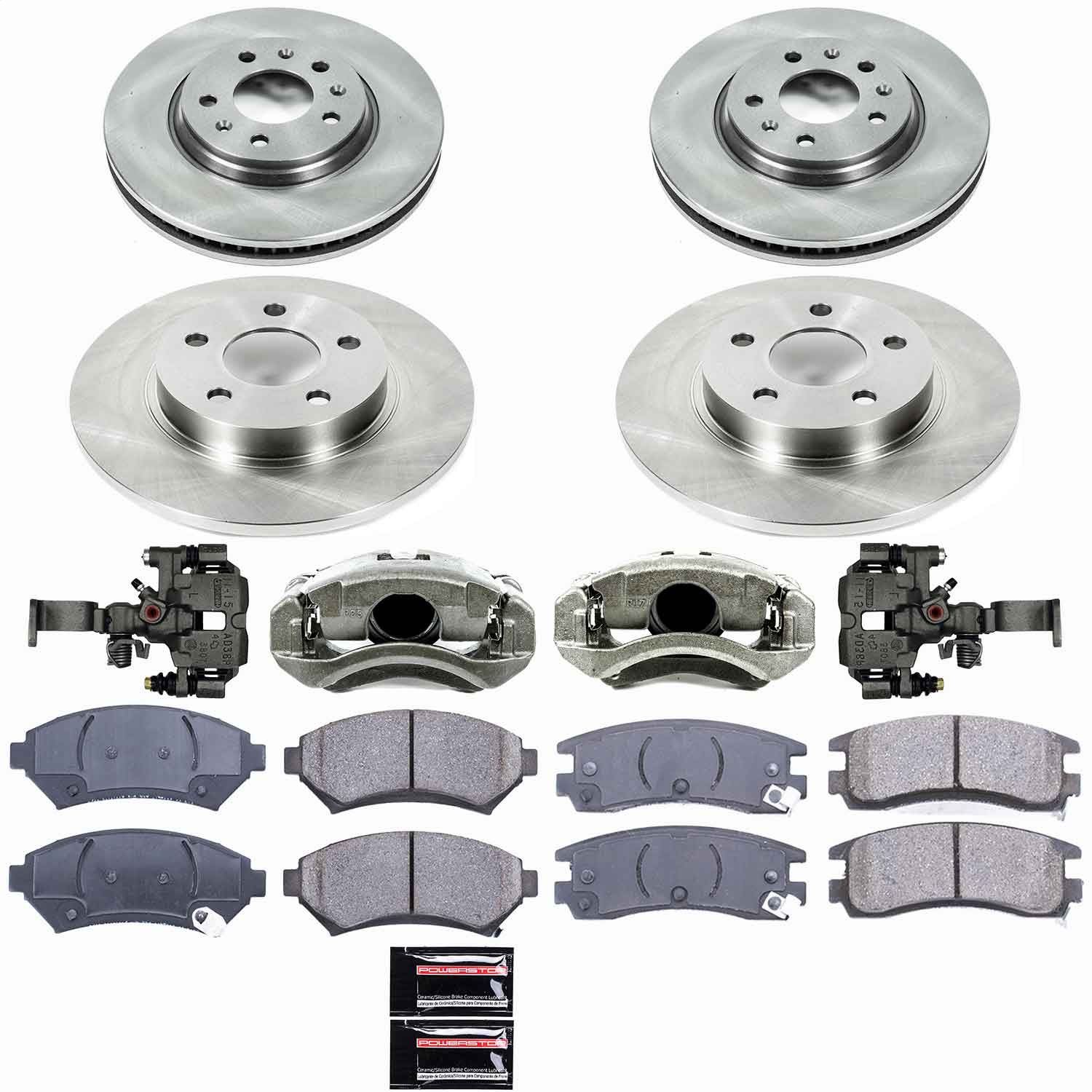 Power Stop - KCOE2733 - Front and Rear - Disc Brake Pad/Caliper and Rotor Kit