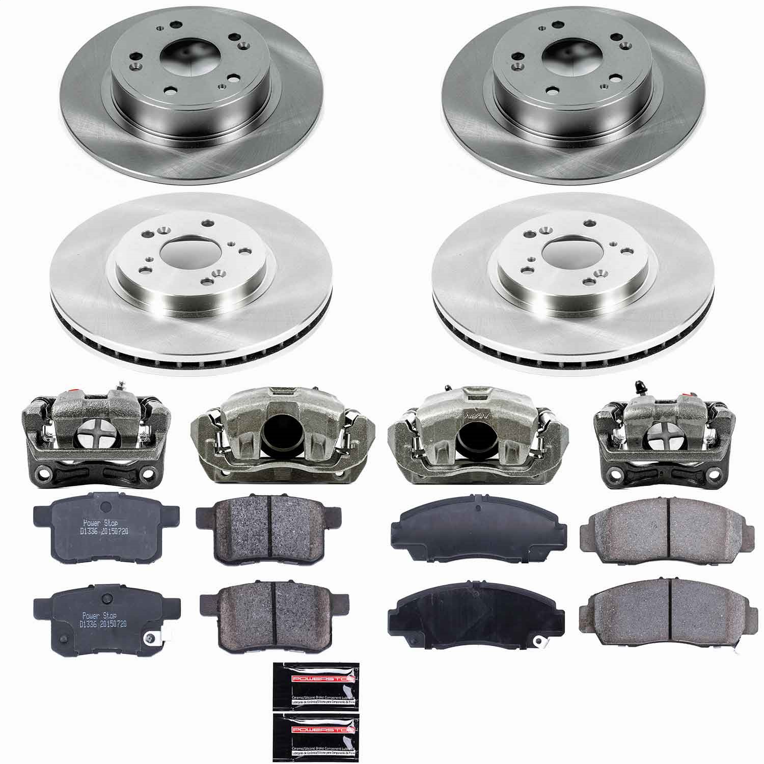 Power Stop - KCOE2742 - Front and Rear - Disc Brake Pad/Caliper and Rotor Kit