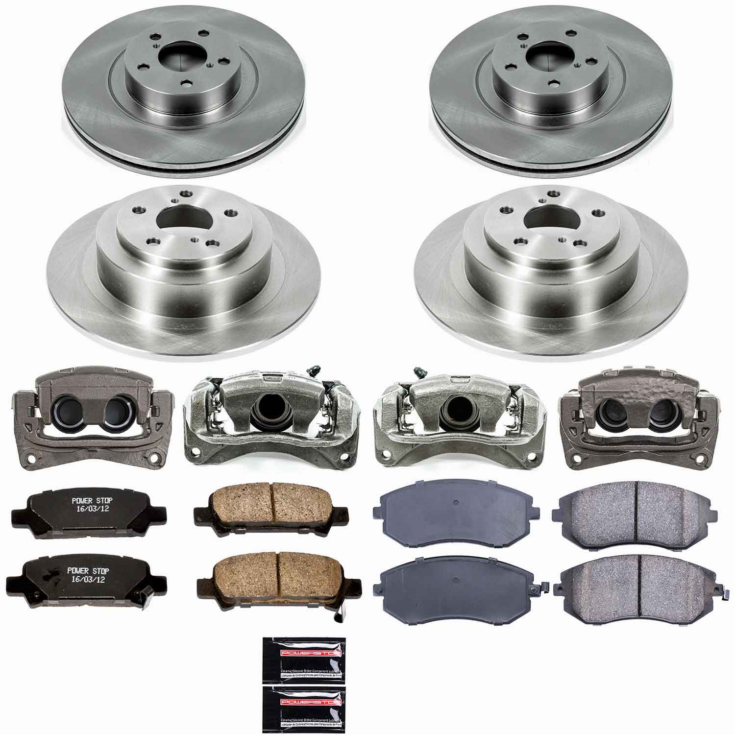 Power Stop - KCOE2748 - Front and Rear - Disc Brake Pad/Caliper and Rotor Kit