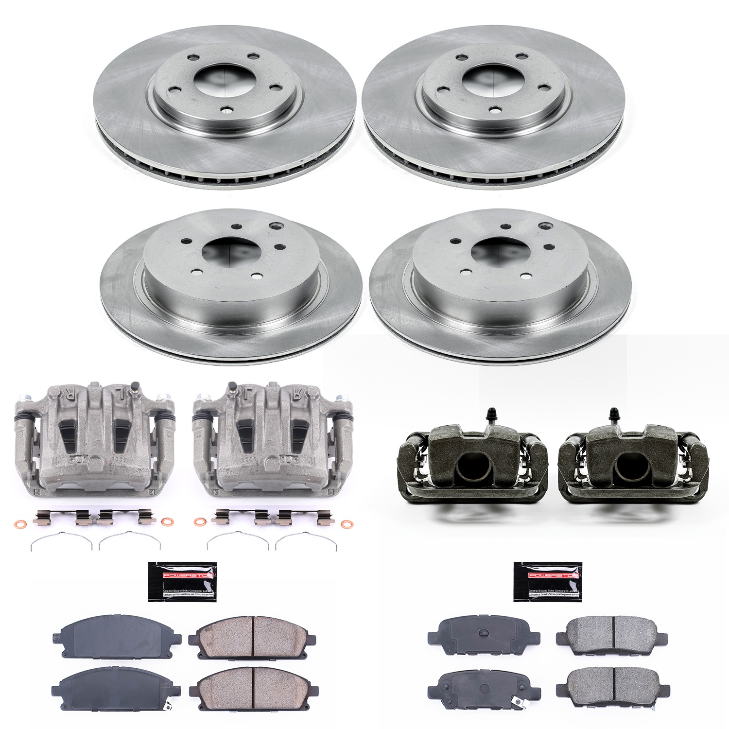 Power Stop - KCOE2766 - Front and Rear - Disc Brake Pad/Caliper and Rotor Kit