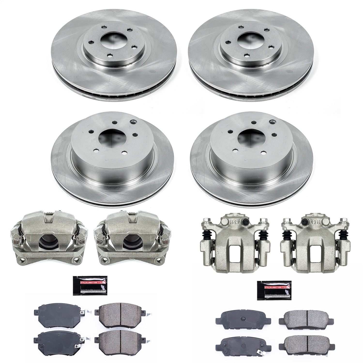 Power Stop - KCOE2767A - Front and Rear - Disc Brake Pad/Caliper and Rotor Kit