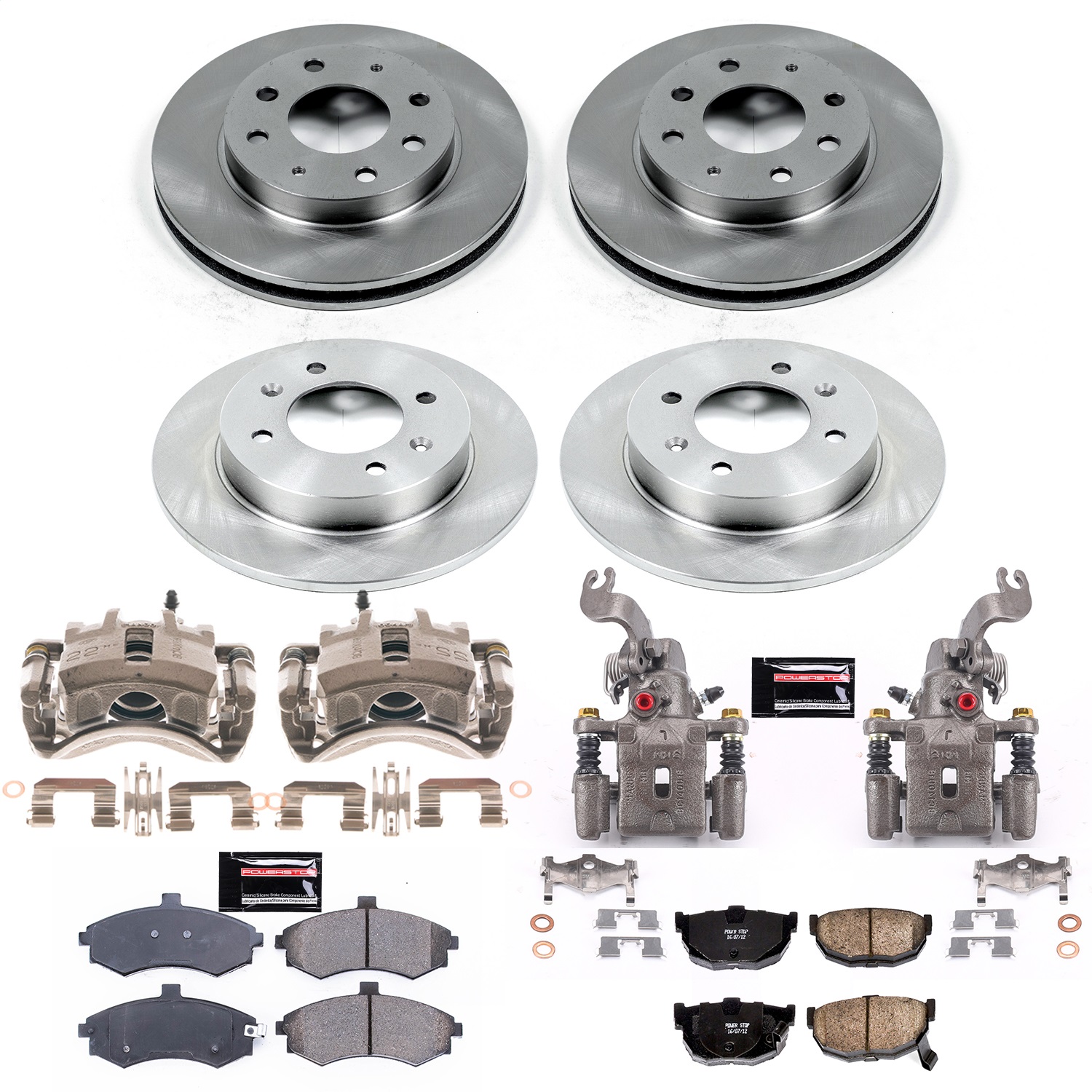 Power Stop - KCOE2779A - Front and Rear - Disc Brake Pad/Caliper and Rotor Kit