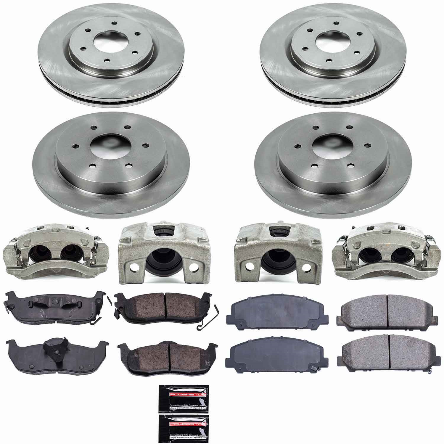 Power Stop - KCOE2804 - Front and Rear - Disc Brake Pad/Caliper and Rotor Kit