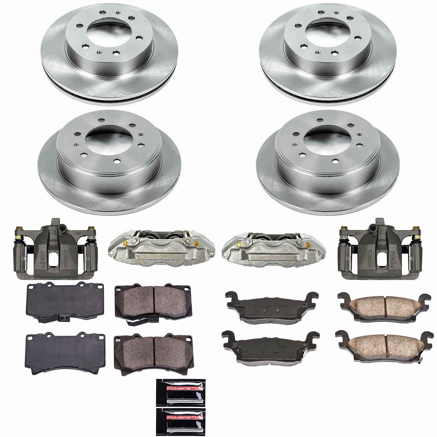 Power Stop - KCOE2820 - Front and Rear - Disc Brake Pad/Caliper and Rotor Kit