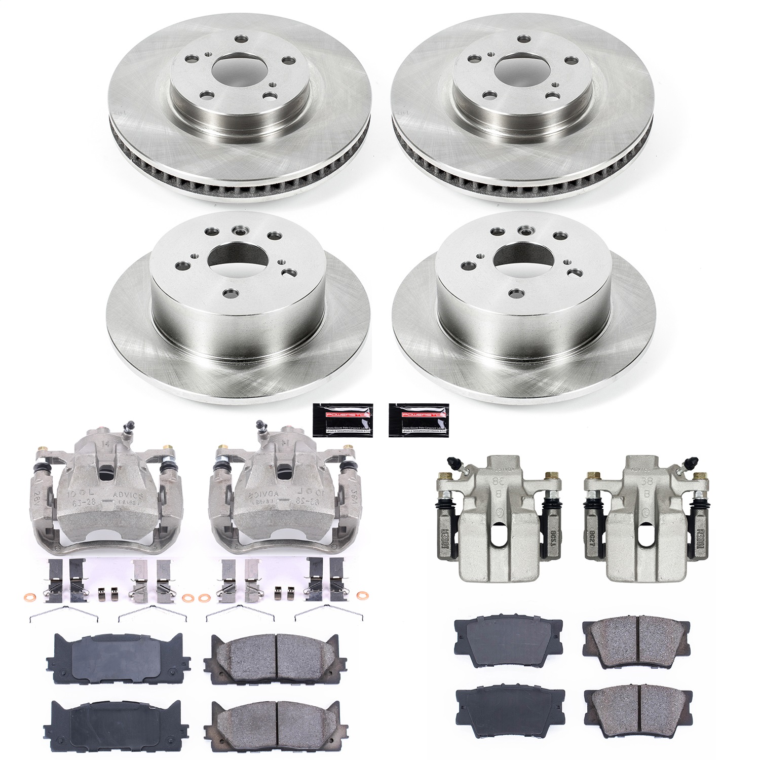 Power Stop - KCOE2822 - Front and Rear - Disc Brake Pad/Caliper and Rotor Kit