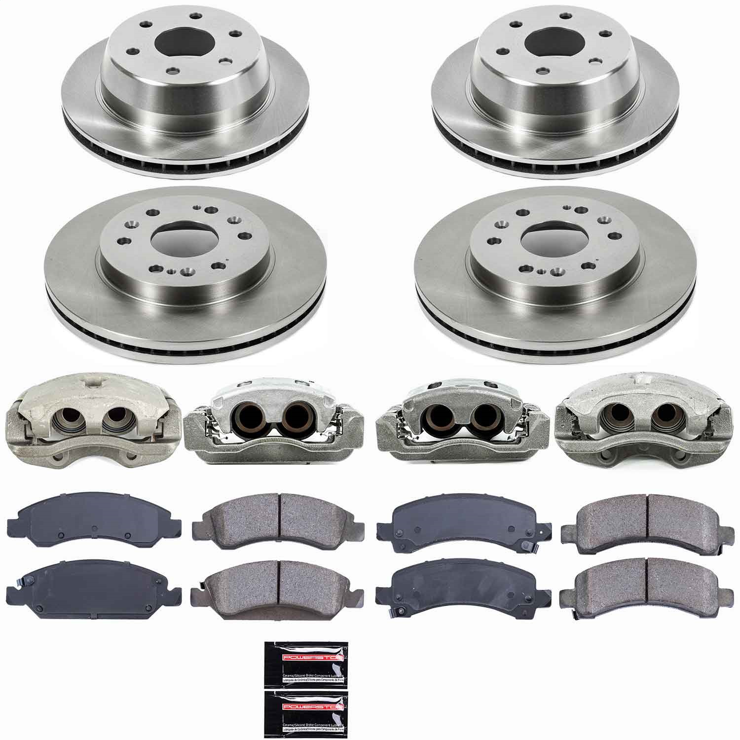 Power Stop - KCOE2826 - Front and Rear - Disc Brake Pad/Caliper and Rotor Kit
