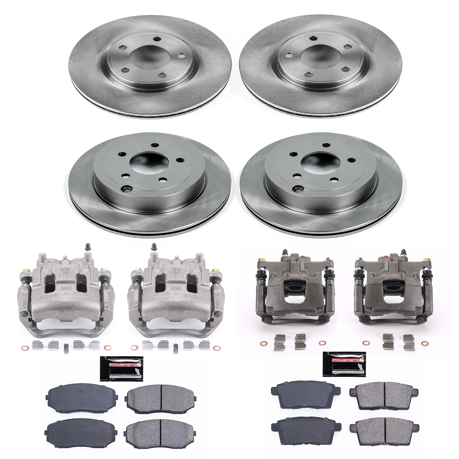 Power Stop - KCOE2830 - Front and Rear - Disc Brake Pad/Caliper and Rotor Kit