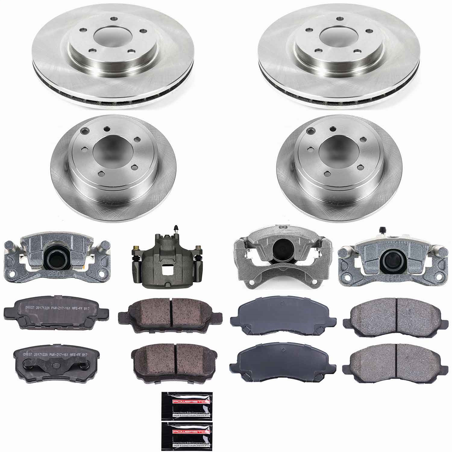 Power Stop - KCOE2840A - Front and Rear - Disc Brake Pad/Caliper and Rotor Kit
