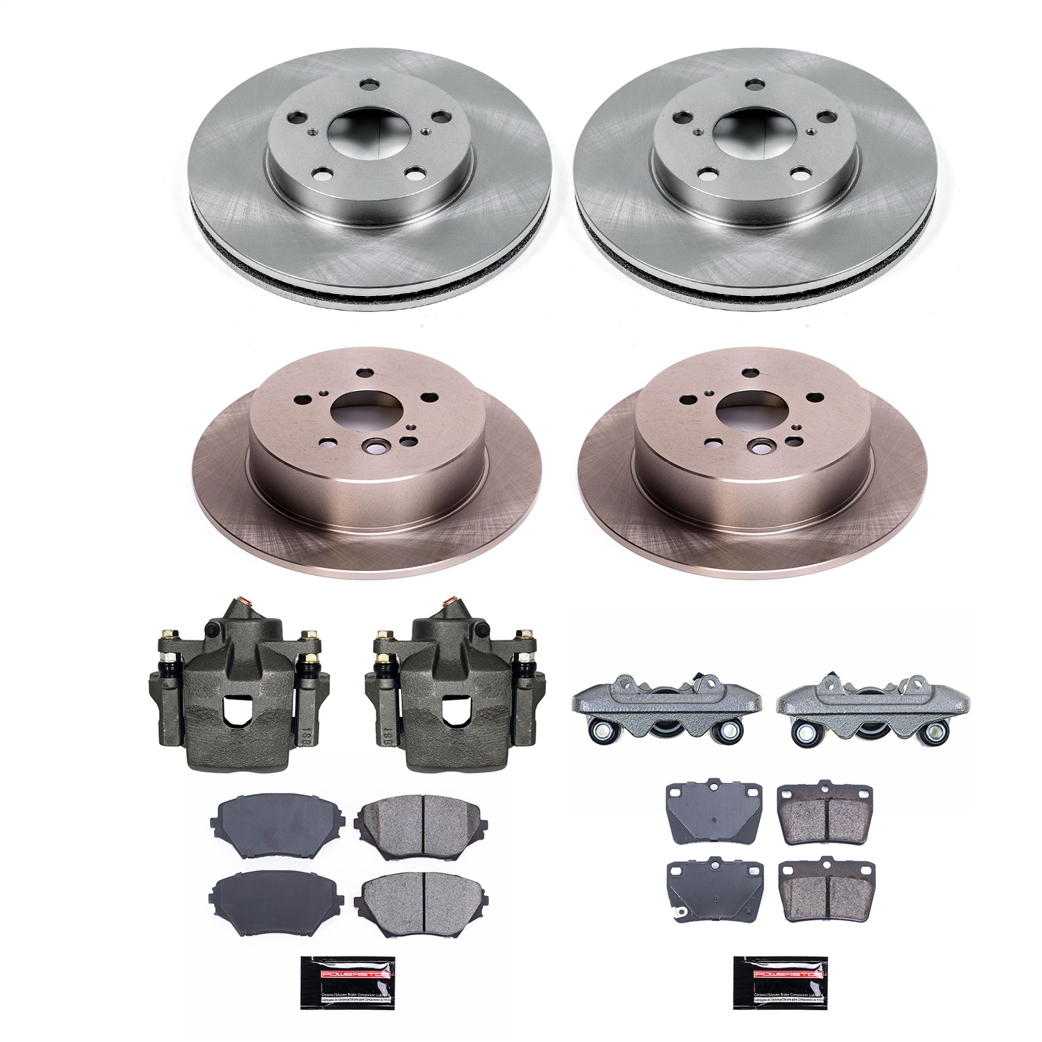 Power Stop - KCOE2842 - Front and Rear - Disc Brake Pad/Caliper and Rotor Kit