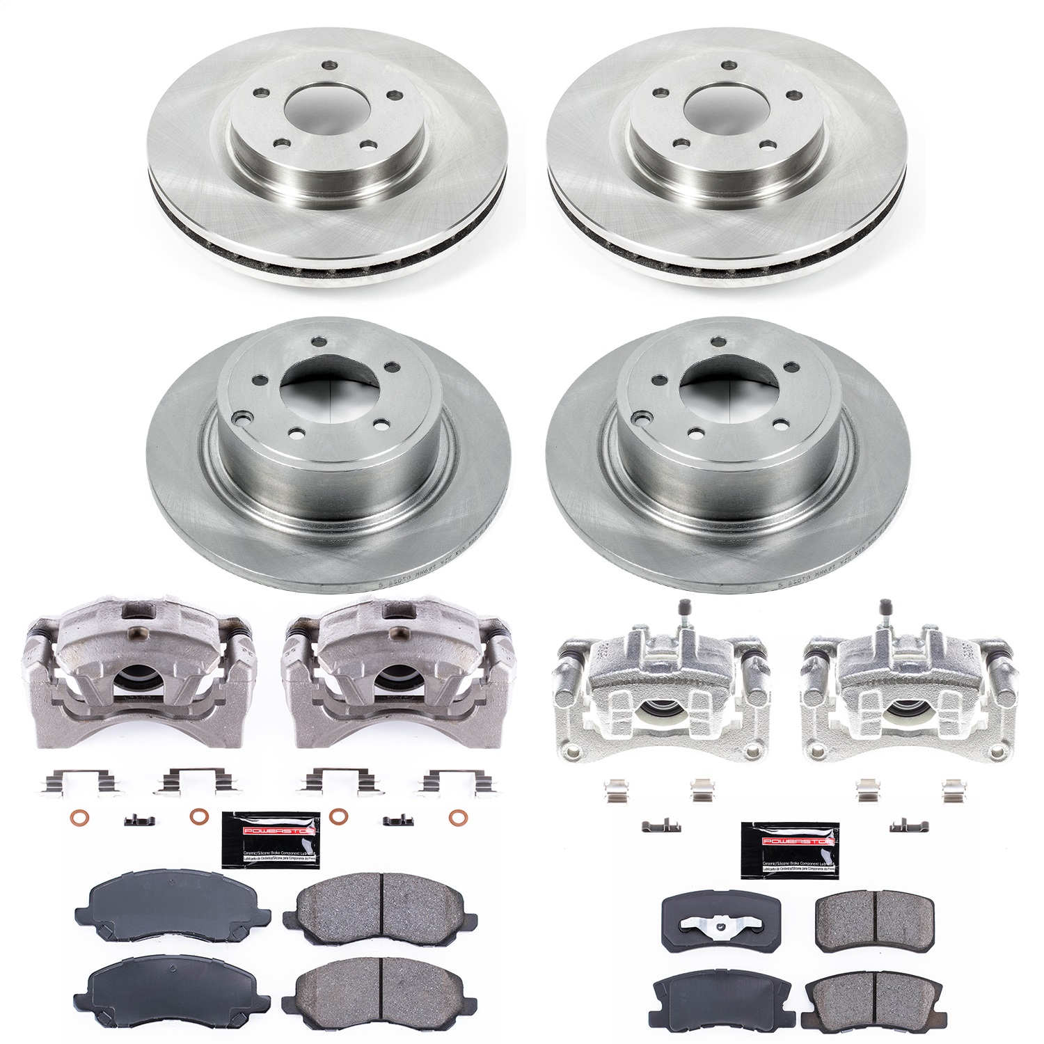 Power Stop - KCOE2848A - Front and Rear - Disc Brake Pad/Caliper and Rotor Kit
