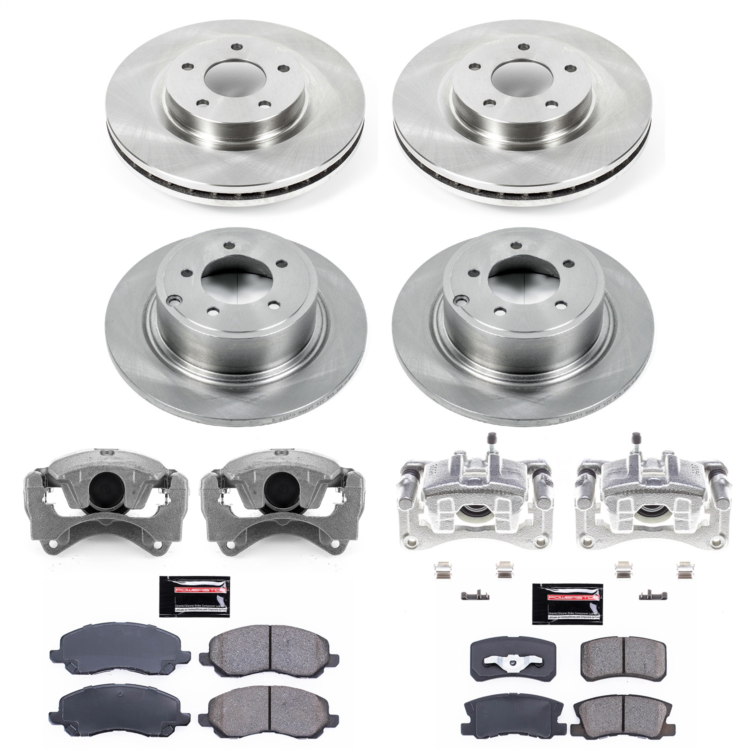 Power Stop - KCOE2848B - Front and Rear - Disc Brake Pad/Caliper and Rotor Kit