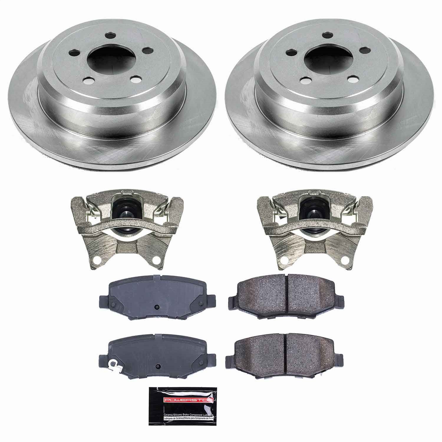 Power Stop - KCOE3046A - Rear - Disc Brake Pad/Caliper and Rotor Kit