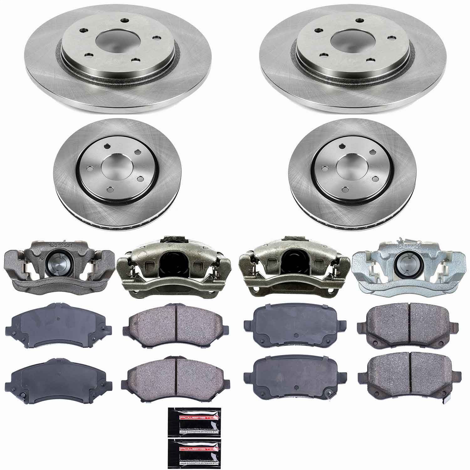 Power Stop - KCOE4015 - Front and Rear - Disc Brake Pad/Caliper and Rotor Kit