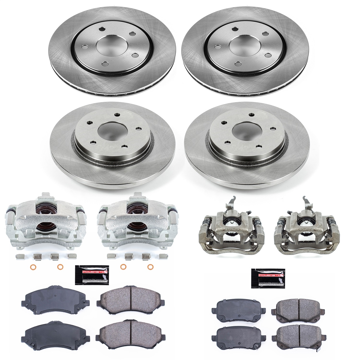 Power Stop - KCOE4015A - Front and Rear - Disc Brake Pad/Caliper and Rotor Kit