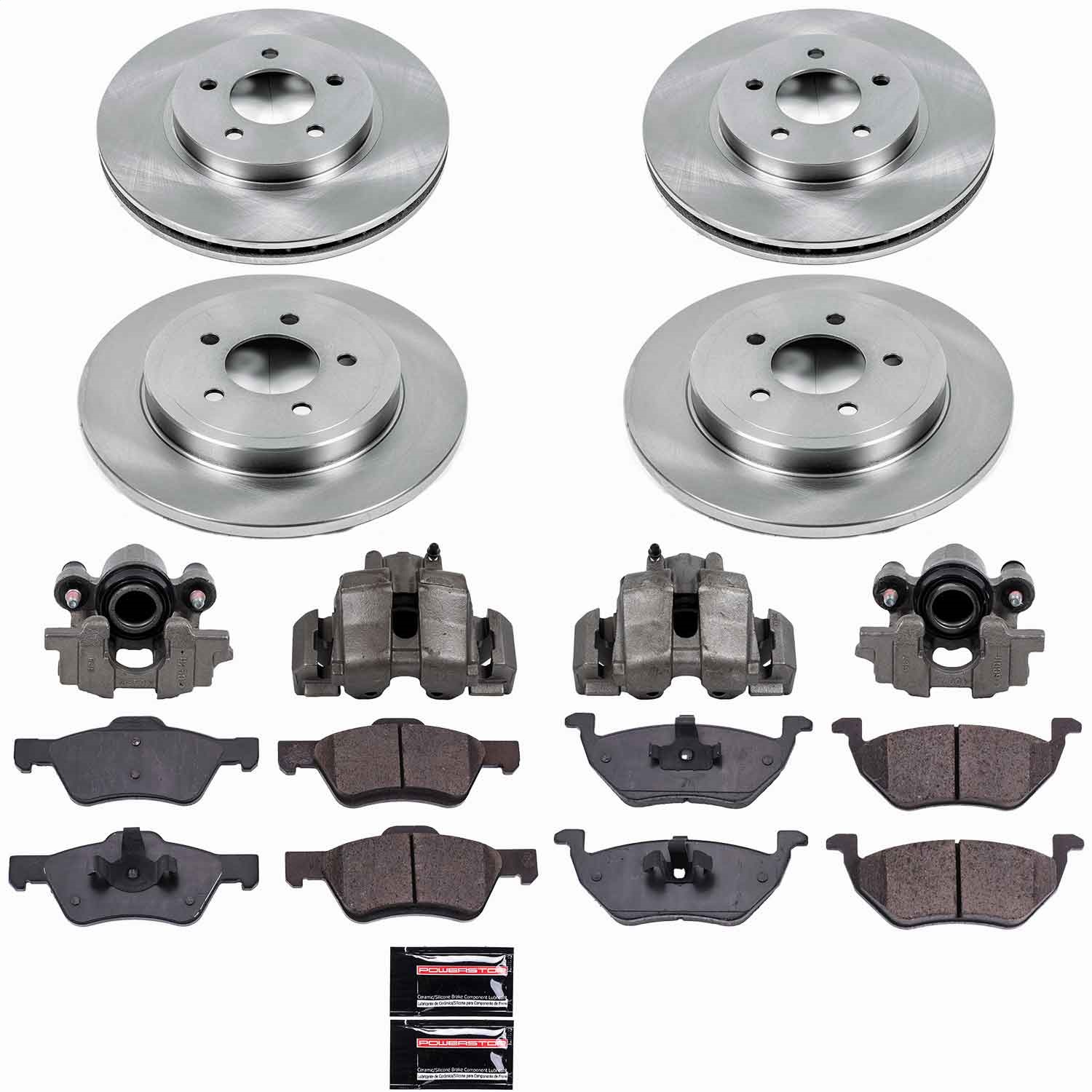 Power Stop - KCOE4024 - Front and Rear - Disc Brake Pad/Caliper and Rotor Kit