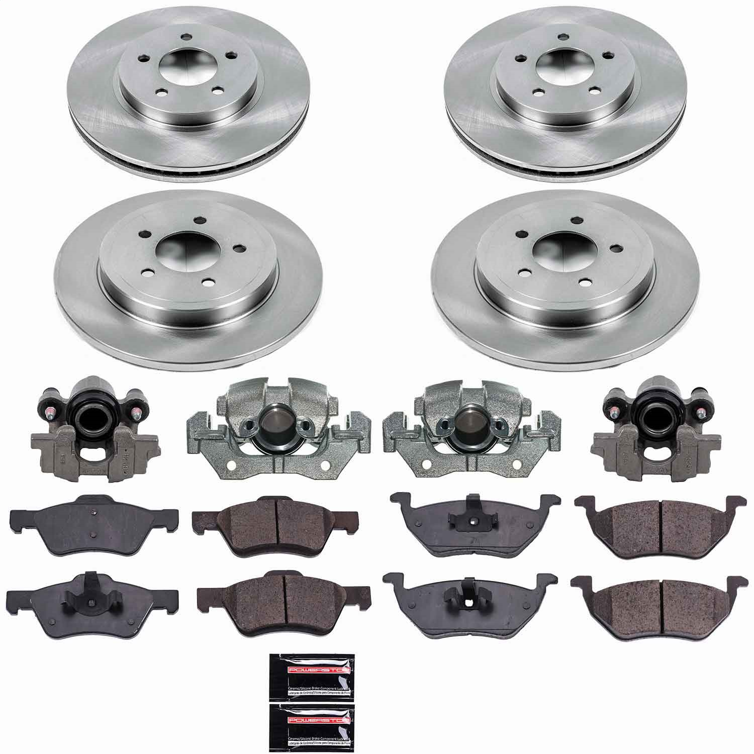 Power Stop - KCOE4024A - Front and Rear - Disc Brake Pad/Caliper and Rotor Kit