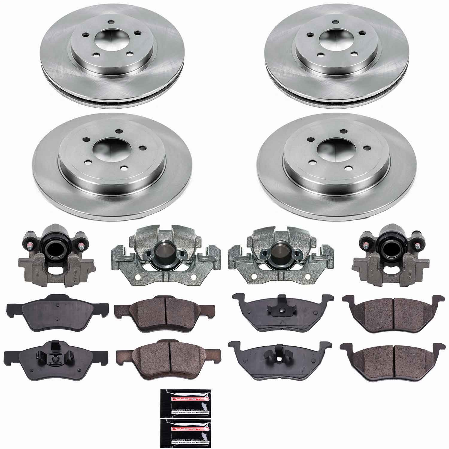 Power Stop - KCOE4025 - Front and Rear - Disc Brake Pad/Caliper and Rotor Kit
