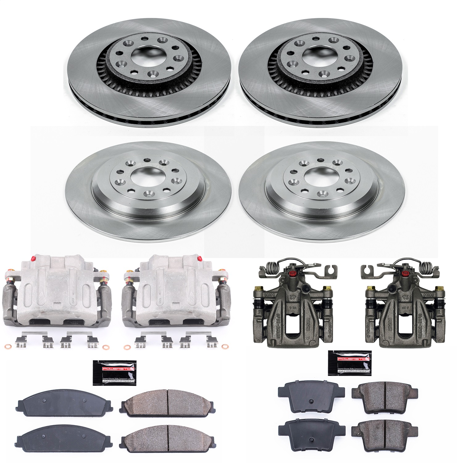Power Stop - KCOE4039 - Front and Rear - Disc Brake Pad/Caliper and Rotor Kit