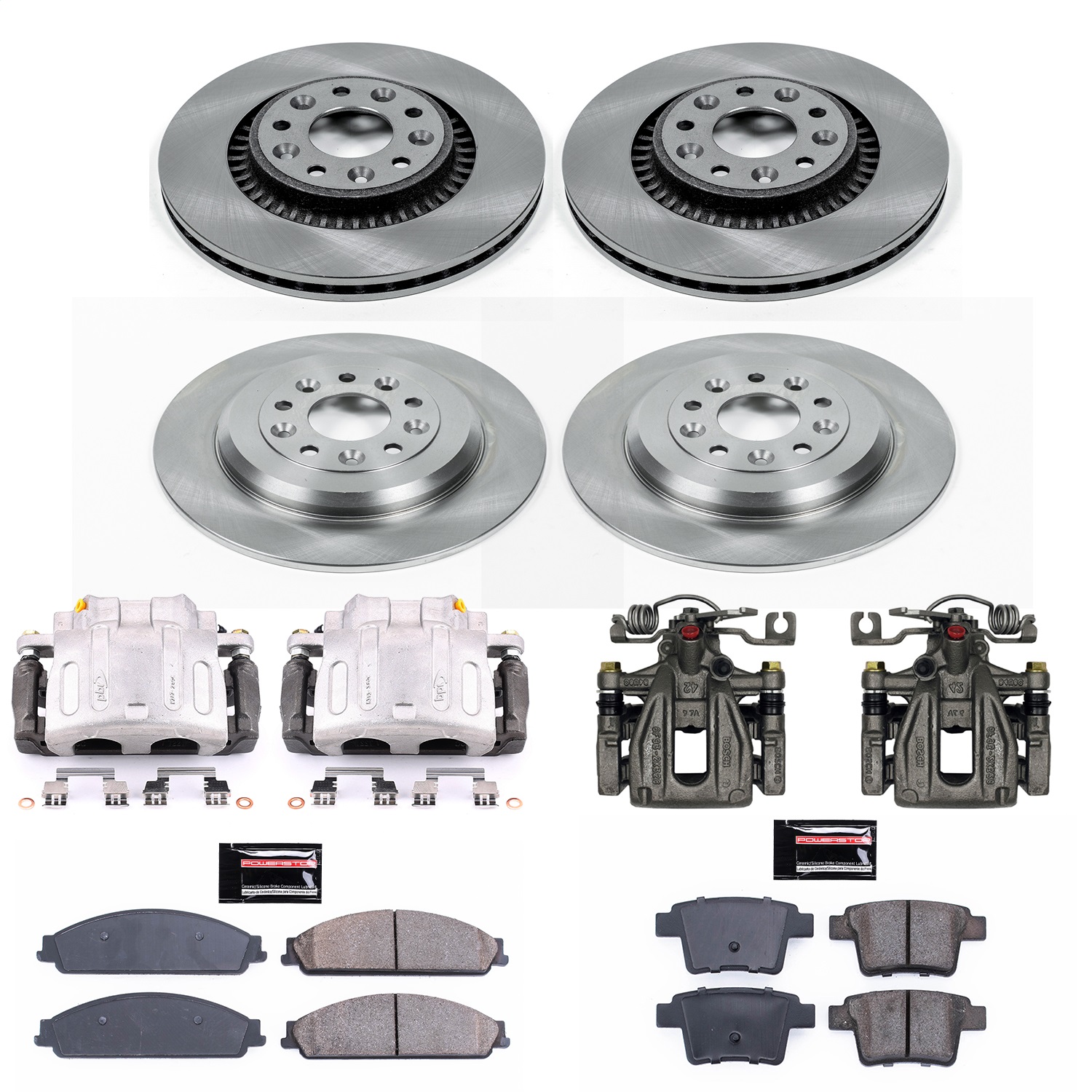 Power Stop - KCOE4039A - Front and Rear - Disc Brake Pad/Caliper and Rotor Kit