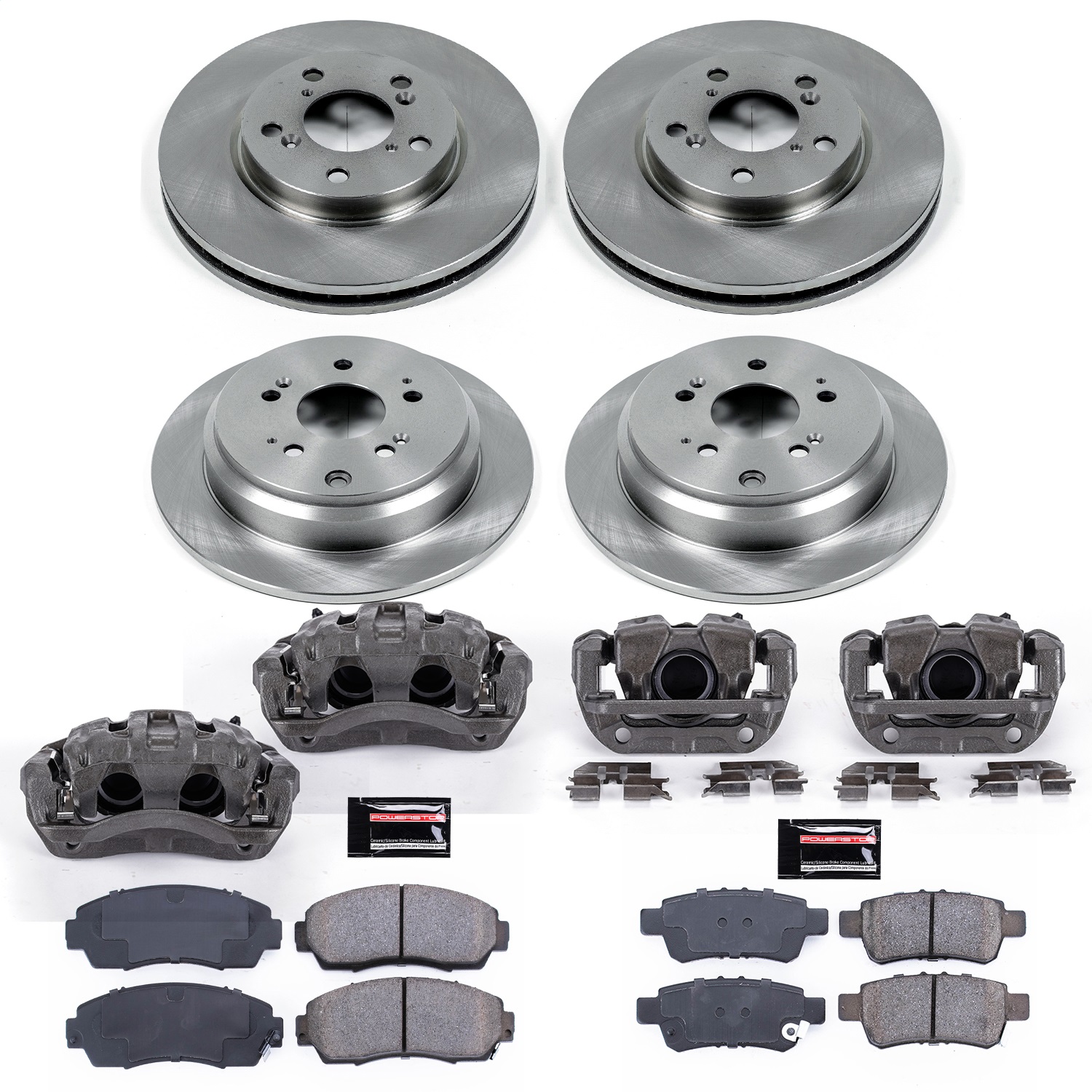 Power Stop - KCOE4044 - Front and Rear - Disc Brake Pad/Caliper and Rotor Kit