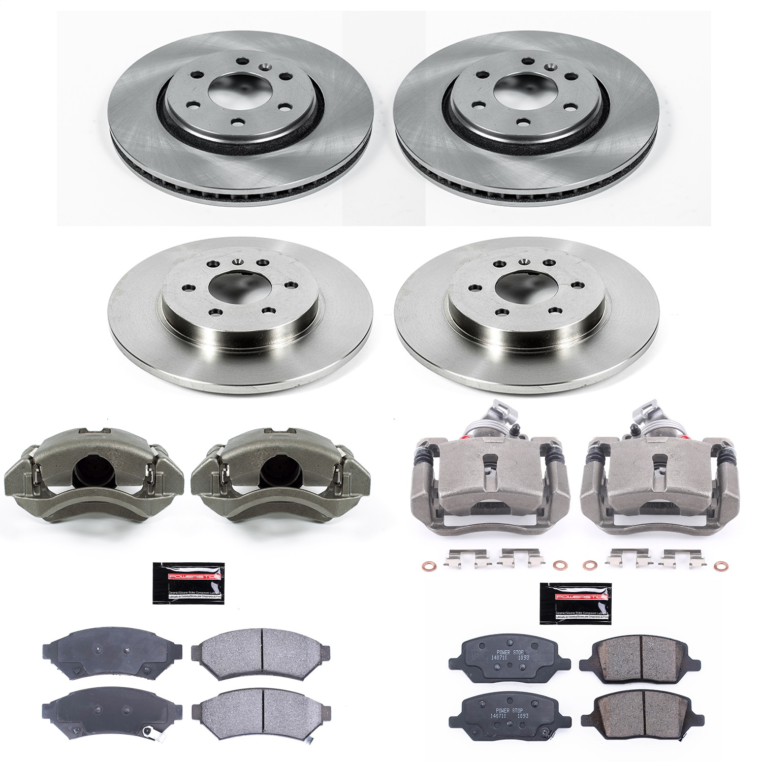 Power Stop - KCOE4048 - Front and Rear - Disc Brake Pad/Caliper and Rotor Kit