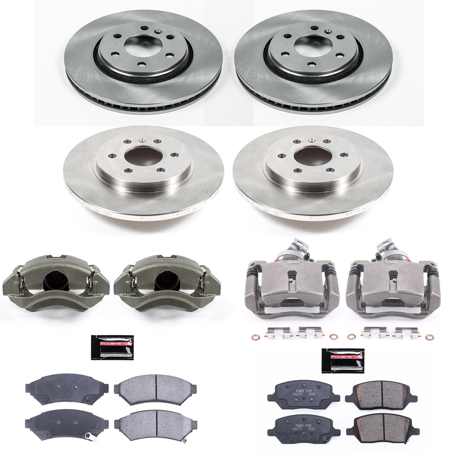 Power Stop - KCOE4049 - Front and Rear - Disc Brake Pad/Caliper and Rotor Kit