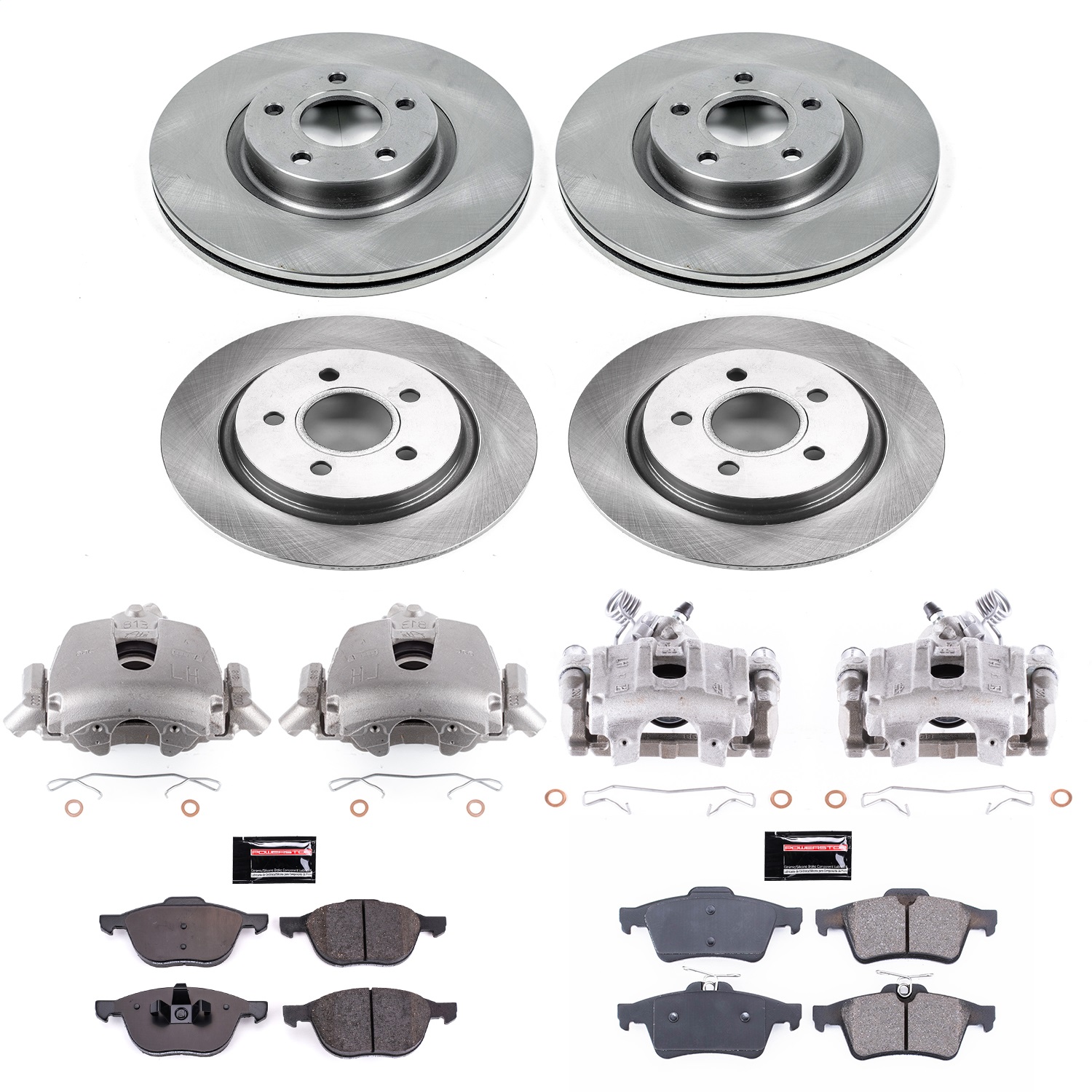 Power Stop - KCOE4051A - Front and Rear - Disc Brake Pad/Caliper and Rotor Kit