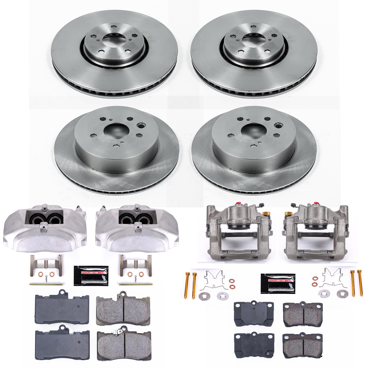Power Stop - KCOE4070 - Front and Rear - Disc Brake Pad/Caliper and Rotor Kit