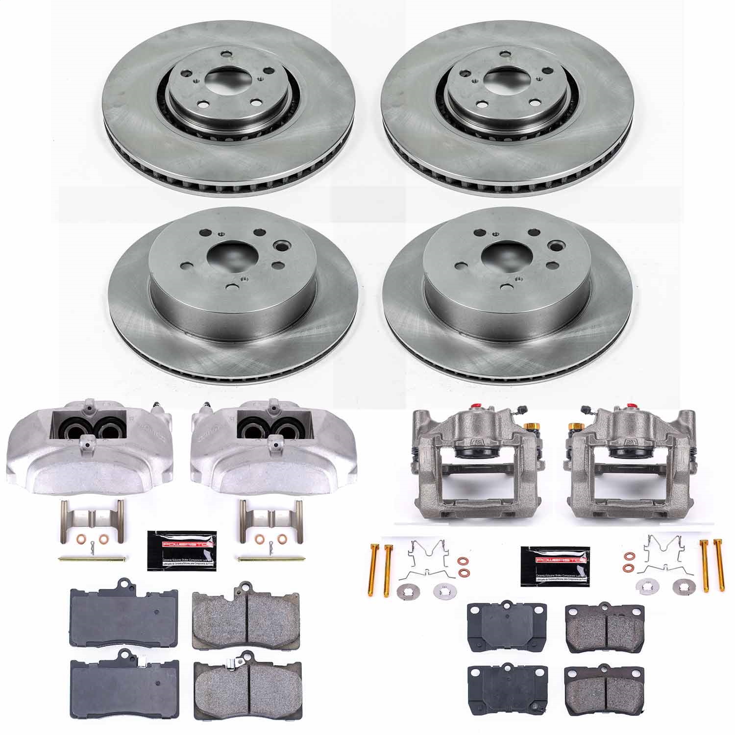 Power Stop - KCOE4071 - Front and Rear - Disc Brake Pad/Caliper and Rotor Kit