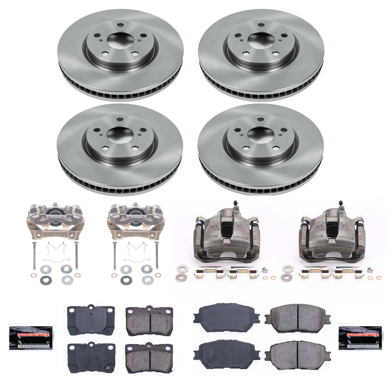 Power Stop - KCOE4072 - Front and Rear - Disc Brake Pad/Caliper and Rotor Kit