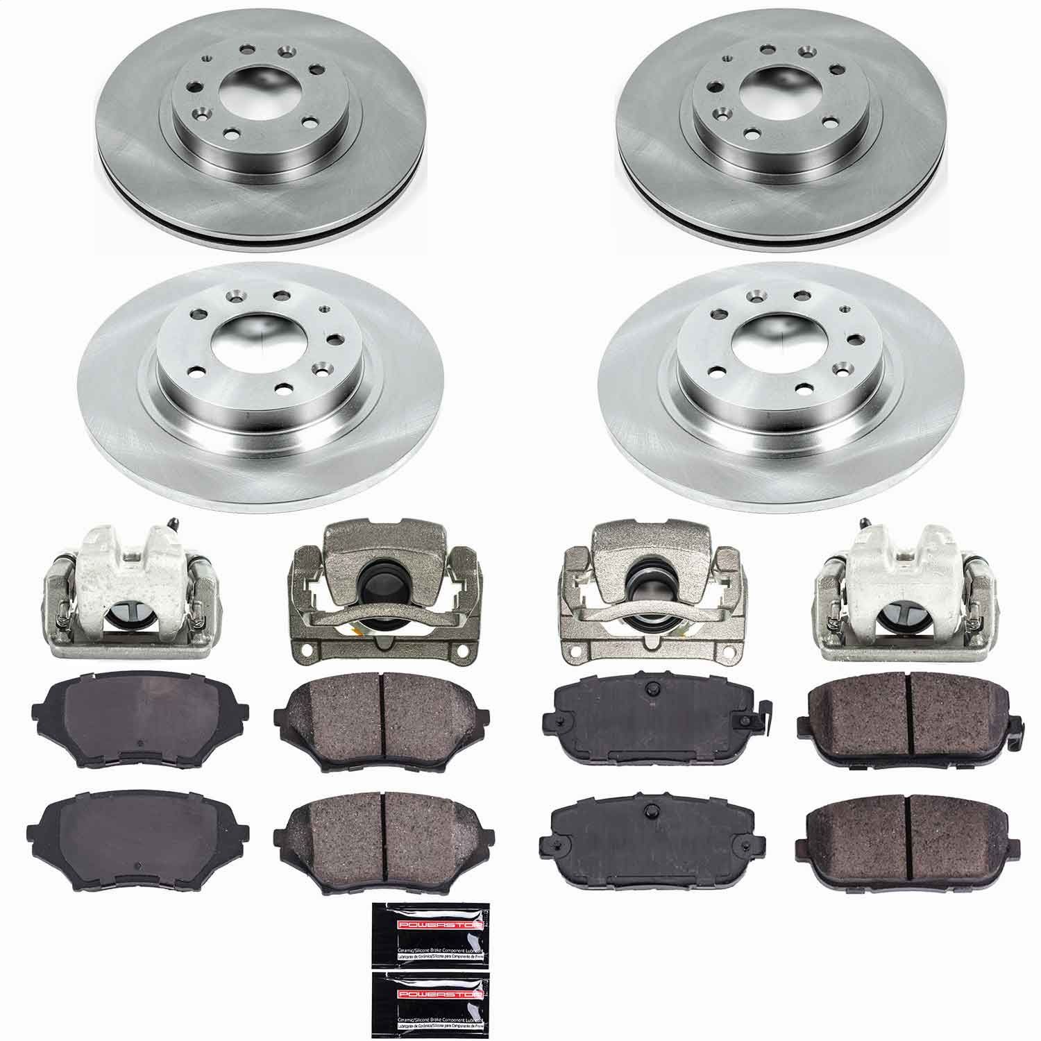 Power Stop - KCOE4098 - Front and Rear - Disc Brake Pad/Caliper and Rotor Kit