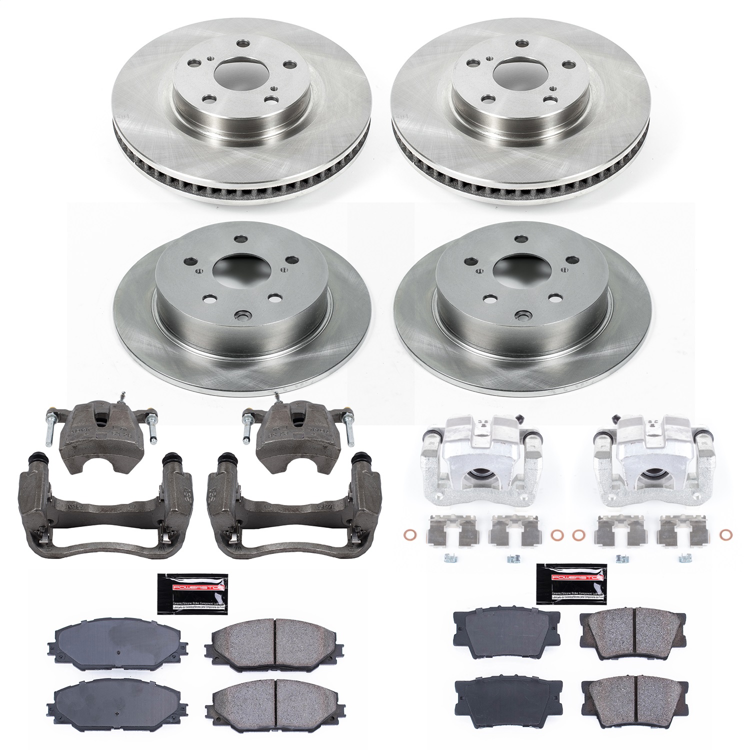 Power Stop - KCOE4099 - Front and Rear - Disc Brake Pad/Caliper and Rotor Kit