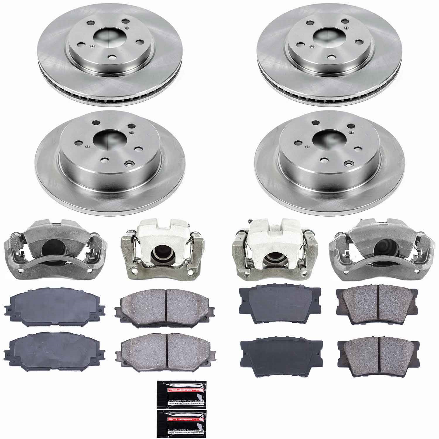 Power Stop - KCOE4100 - Front and Rear - Disc Brake Pad/Caliper and Rotor Kit