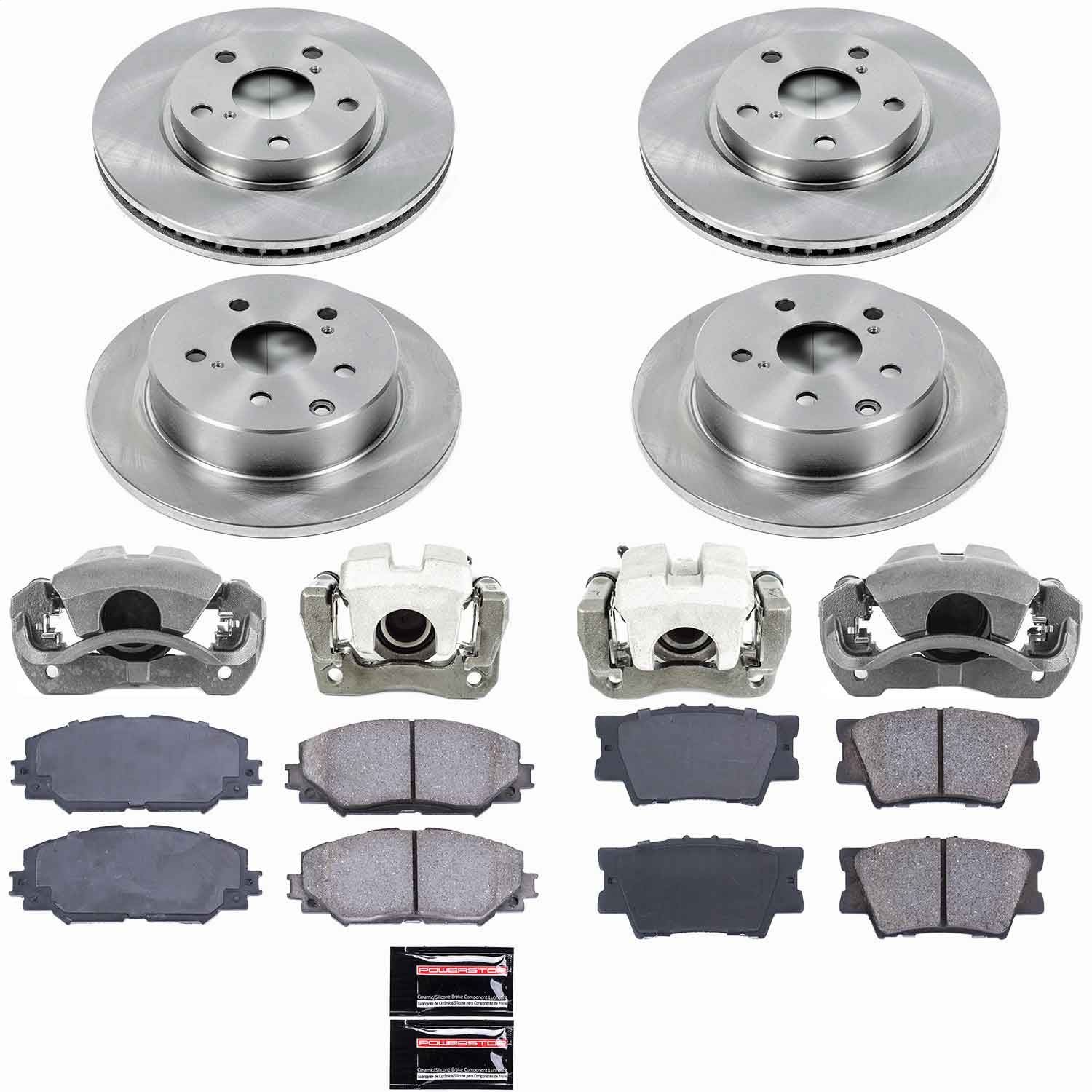 Power Stop - KCOE4100A - Front and Rear - Disc Brake Pad/Caliper and Rotor Kit