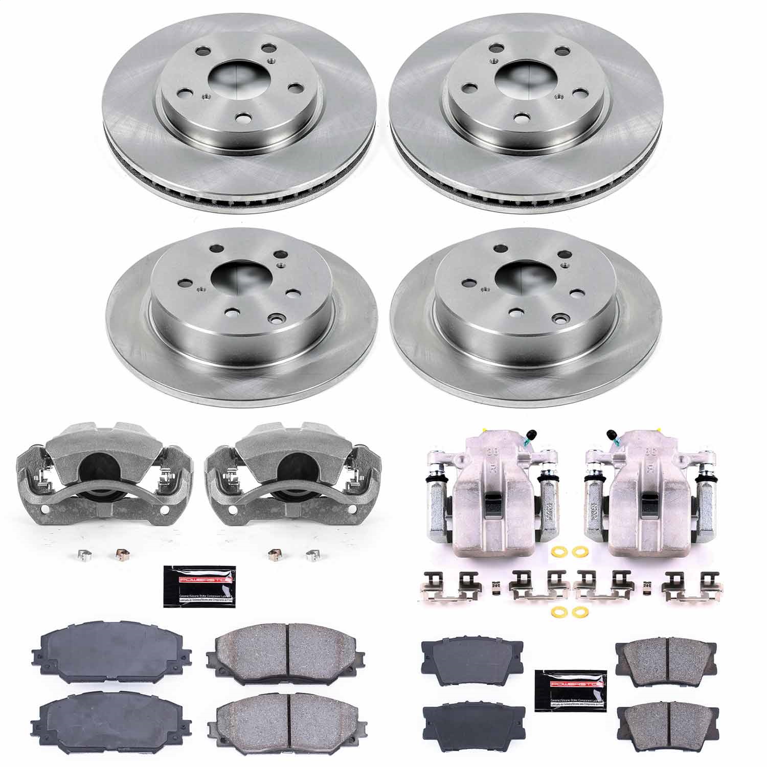 Power Stop - KCOE4100B - Front and Rear - Disc Brake Pad/Caliper and Rotor Kit