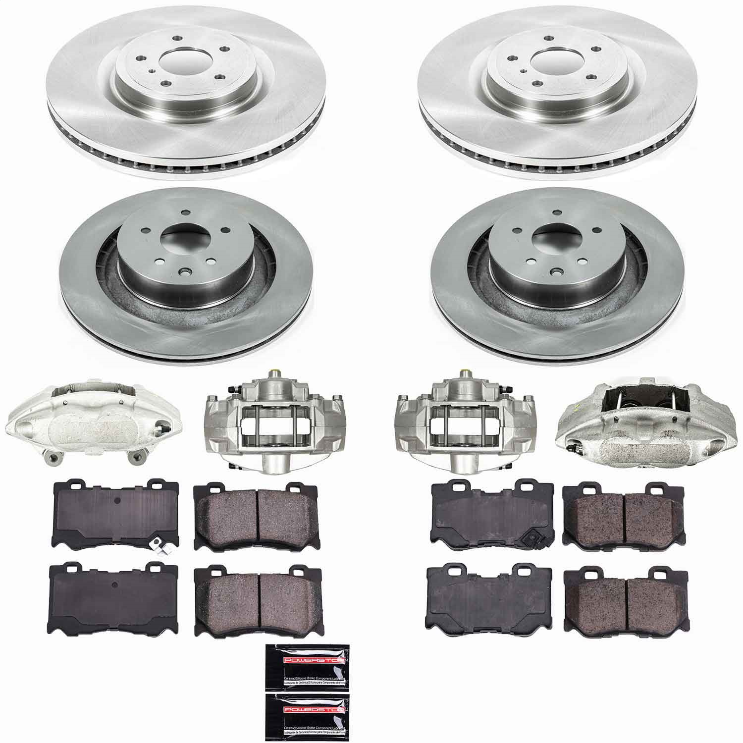 Power Stop - KCOE4138A - Front and Rear - Disc Brake Pad/Caliper and Rotor Kit