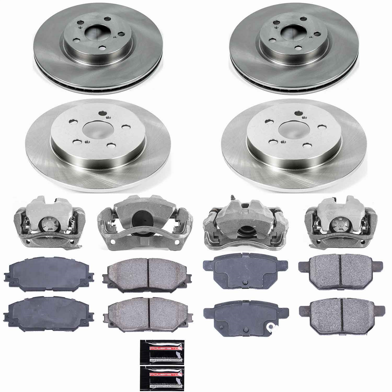 Power Stop - KCOE4140 - Front and Rear - Disc Brake Pad/Caliper and Rotor Kit