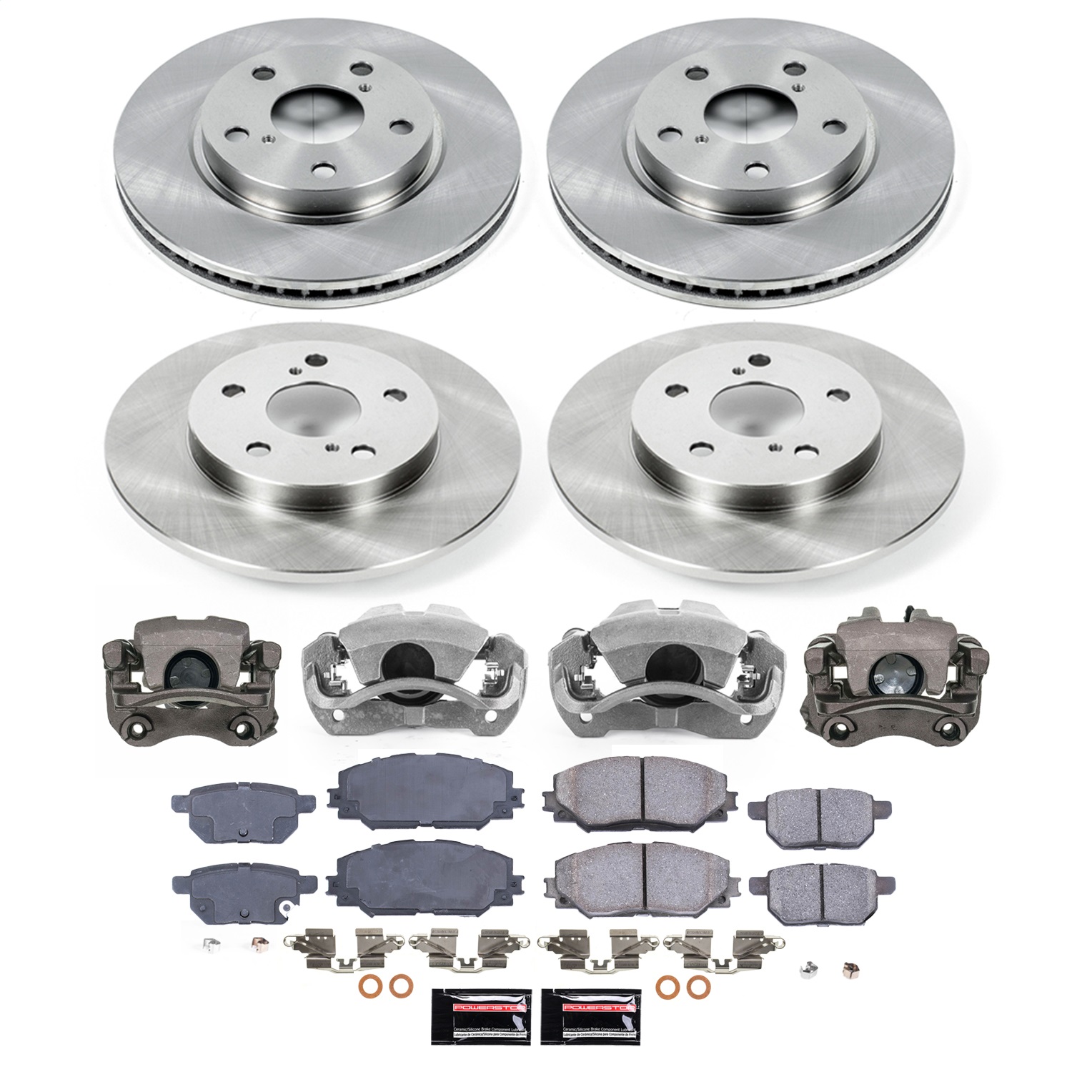Power Stop - KCOE4141 - Front and Rear - Disc Brake Pad/Caliper and Rotor Kit