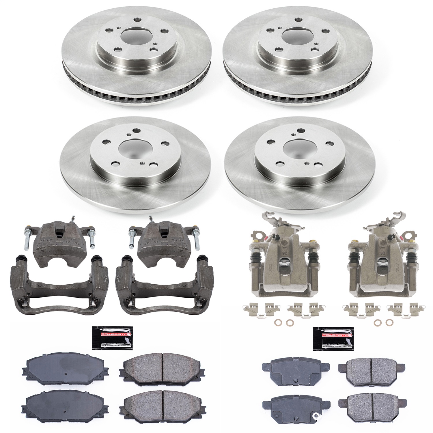 Power Stop - KCOE4142 - Front and Rear - Disc Brake Pad/Caliper and Rotor Kit