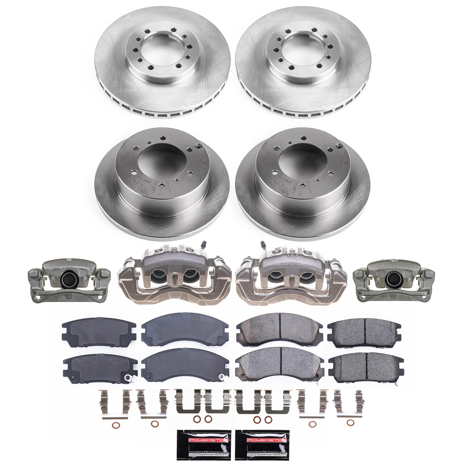 Power Stop - KCOE4305 - Front and Rear - Disc Brake Pad/Caliper and Rotor Kit