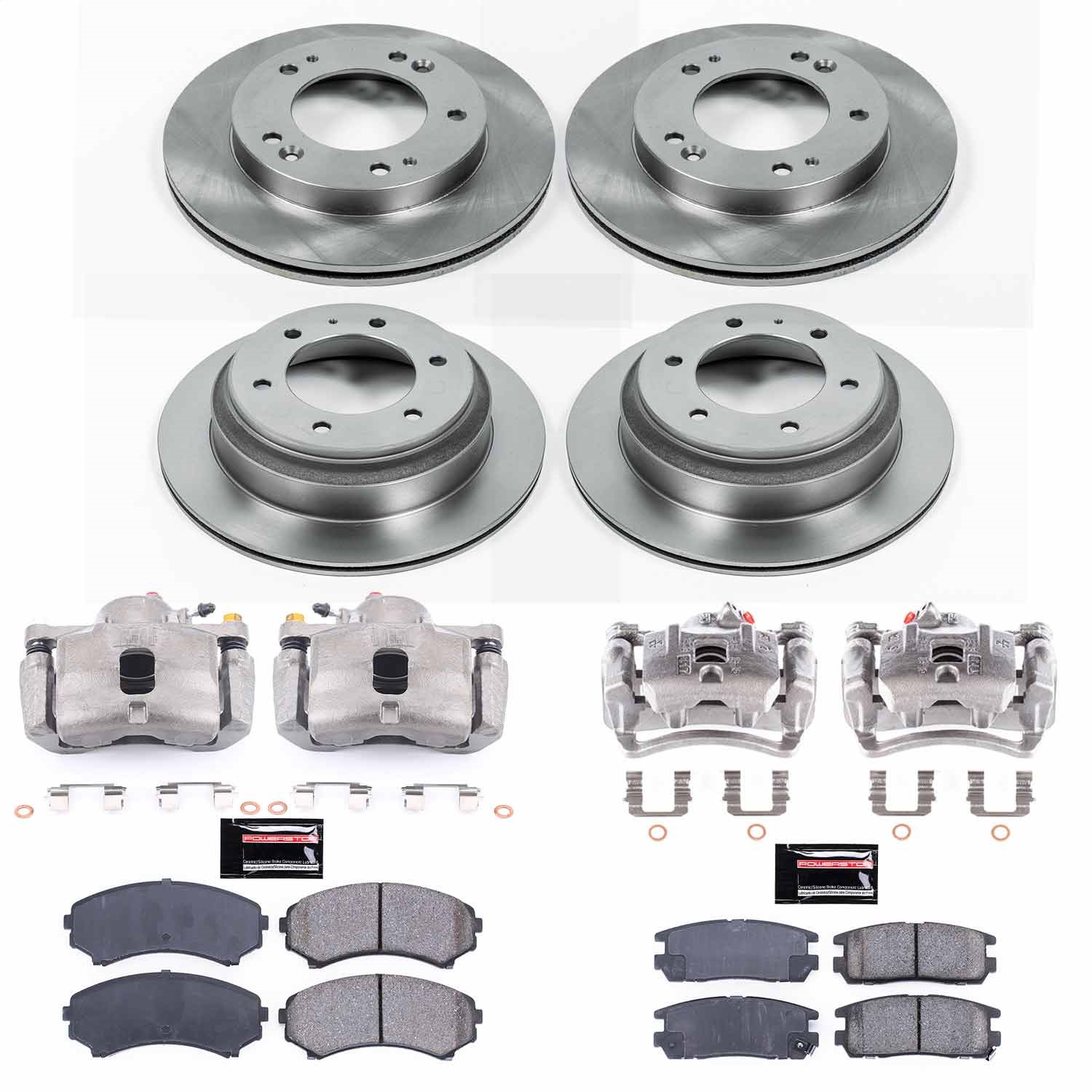 Power Stop - KCOE4311 - Front and Rear - Disc Brake Pad/Caliper and Rotor Kit