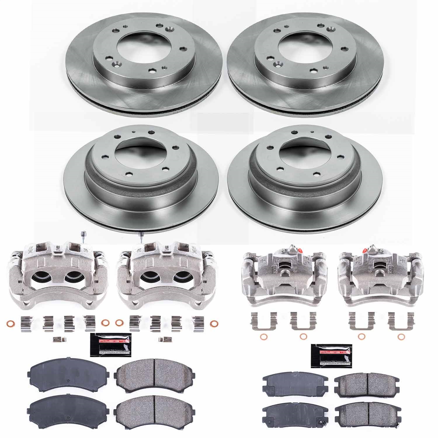 Power Stop - KCOE4311A - Front and Rear - Disc Brake Pad/Caliper and Rotor Kit