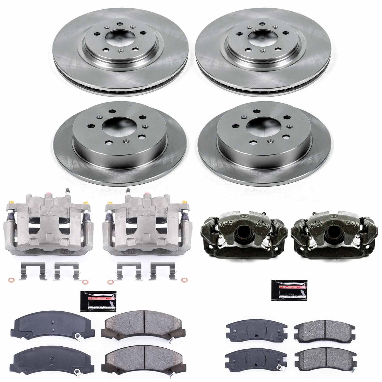 Power Stop - KCOE4377 - Front and Rear - Disc Brake Pad/Caliper and Rotor Kit