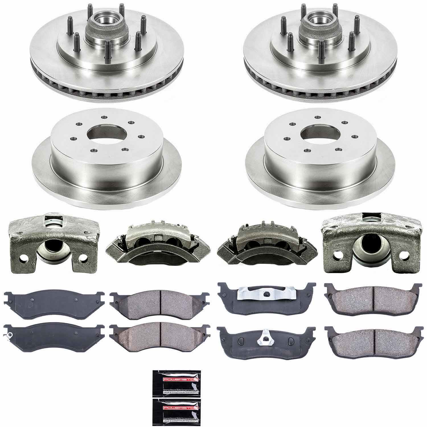 Power Stop - KCOE4390 - Front and Rear - Disc Brake Pad/Caliper and Rotor Kit
