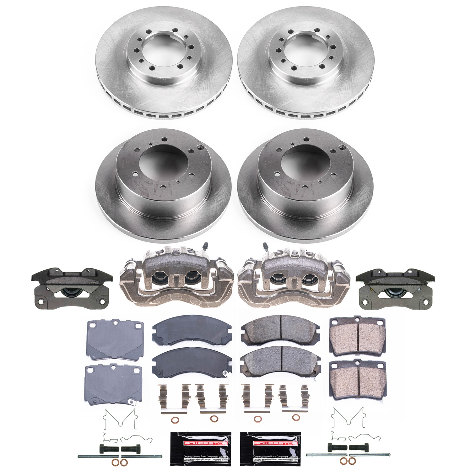 Power Stop - KCOE4402 - Front and Rear - Disc Brake Pad/Caliper and Rotor Kit