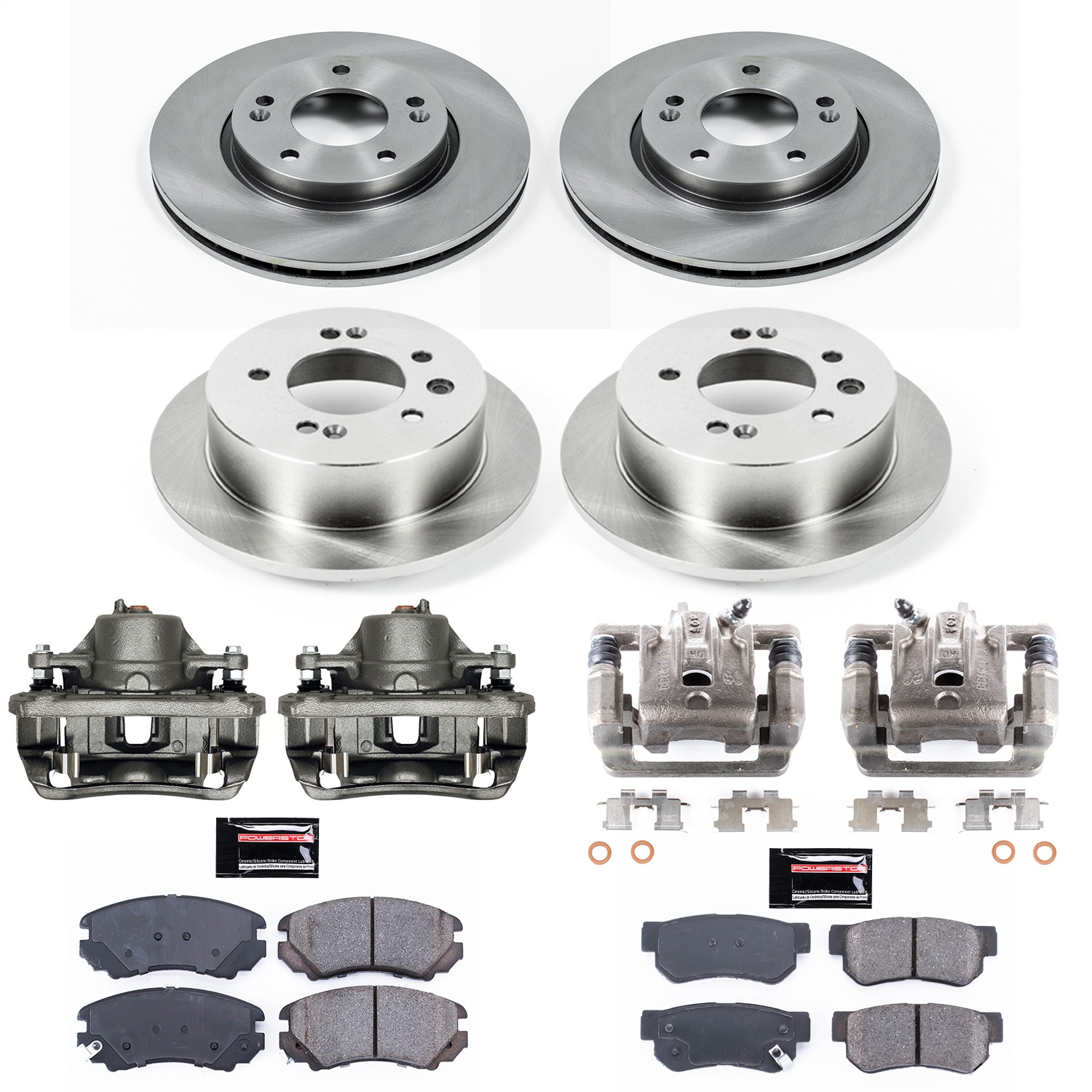 Power Stop - KCOE4442 - Front and Rear - Disc Brake Pad/Caliper and Rotor Kit