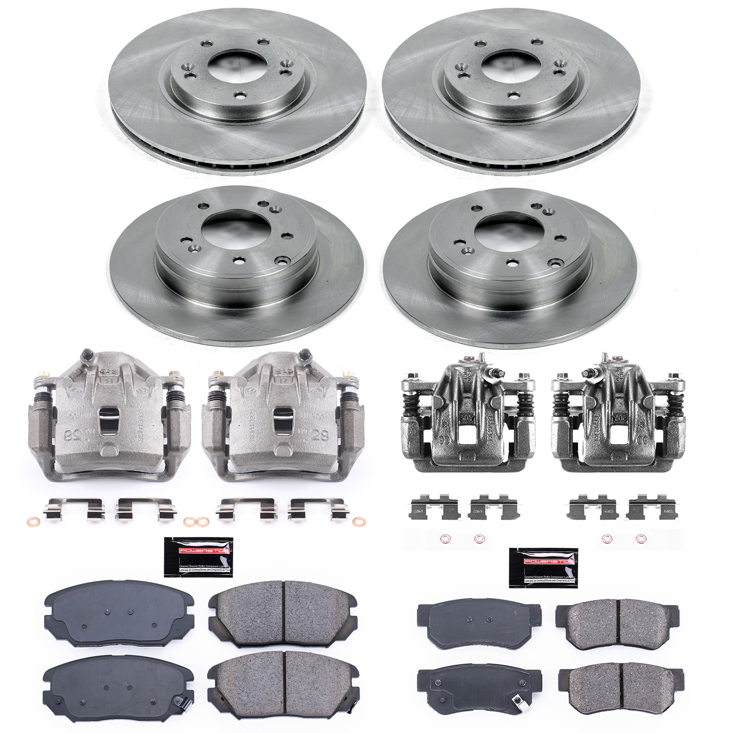 Power Stop - KCOE4443A - Front and Rear - Disc Brake Pad/Caliper and Rotor Kit
