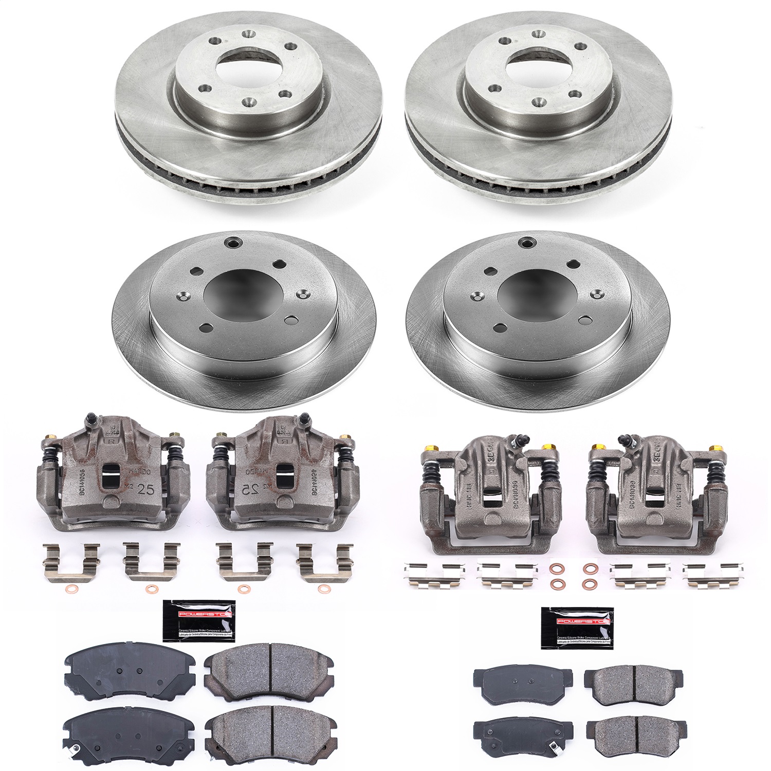 Power Stop - KCOE4445A - Front and Rear - Disc Brake Pad/Caliper and Rotor Kit